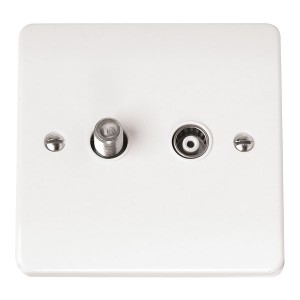 Click CMA157 Mode White Moulded Twin Isolated Co-Axial TV Socket & F-Type Satellite Sockets