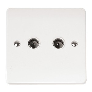 Click CMA066 Mode White Moulded Twin Non-Isolated Co-Axial TV Socket