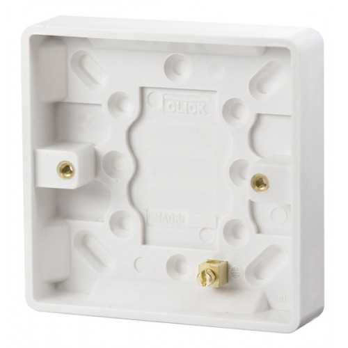 Click CMA080 Mode White Moulded 1 Gang Surface Mounting Box With Earth Terminal Depth: 16mm