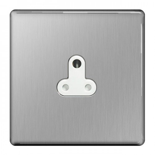 BG Electrical FBS29W Nexus Flatplate Brushed Steel Screwless 1 Gang Round Pin Unswitched Socket With White Insert 5A