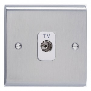 Deta SD1264SSW Slimline Decor Stainless Steel Screwed Single Isolated Co-Axial TV Socket With White Insert