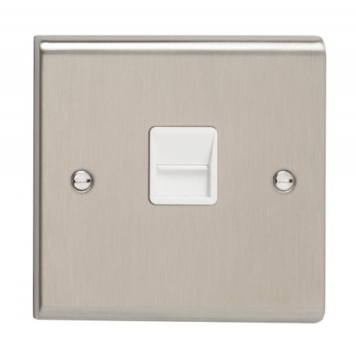 Deta SD1353SSW Slimline Decor Stainless Steel Screwed Single BT Secondary Telephone Socket With White Insert