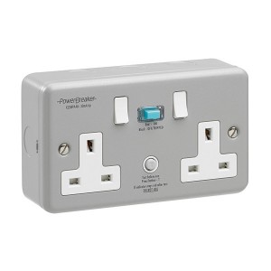 Greenbrook Electrical K22MPAAN10-C PowerBreaker Metalclad 2 Gang Type A Non-Latching Active) RCD Switched Socket With Mounting Box 13A 10mA