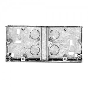 Appleby SB676 Steel 2x1 Gang Dual Flush Mounting Box With Fixed + Adjustable Lugs & Knockouts Depth: 25mm