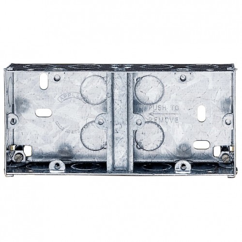 Appleby SB636 Steel 2x1 Gang Dual Flush Mounting Box With Fixed + Adjustable Lugs & Knockouts Depth: 35mm