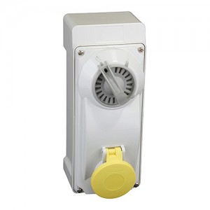 Lewden PM16/3400NFPB Yellow Plastic 2P+E 4H Switch Interlocked Socket Outlet IP66/IP67 16A 110V