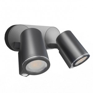 Steinel 058654 Spot Duo Connect Anthracite App Controlled Twin GU10 Spotlight With 2 x 90° | 10m PIR Detectors, 2 x 3000K GU10 Lamps & Bluetooth IP44
