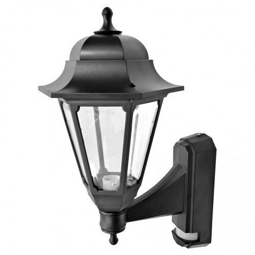 ASD Lighting CL/BK100P Black All Polycarbonate Security Coach Lantern With 110° | 6m PIR & Opal Diffuser  - Requires Lamp IP44 100W BC 240V Height: 380mm | Width: 170mm | Proj: 252mm
