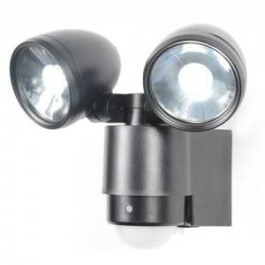 Forum Lighting ZN-23454-BLK Sirocco Black External Twin Head LED Security Spotlight With 130° | 6m PIR & Daylight White 6000K LEDs IP44 2 x 3W