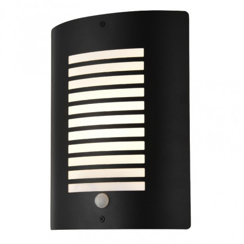 Forum Lighting ZN-28708-BLK Sigma Black Steel External Thin Slatted Security Wall Light With 180° | 3m PIR - Requires GLS Lamp IP44 60W ES 240V