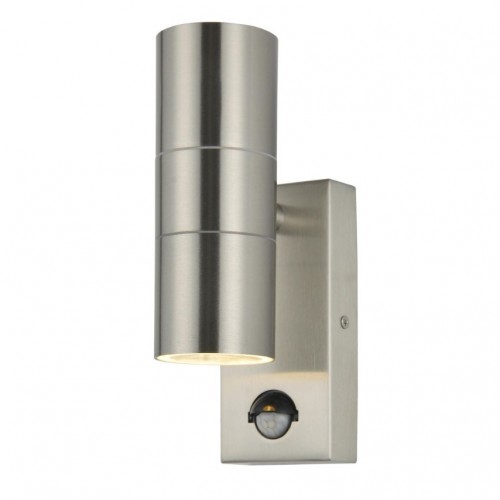 Forum Lighting ZN-29179-SST Leto Stainless Steel External Up + Down Security Wall Light With 110° | 8m PIR - Requires 2 x 35W GU10 240V
