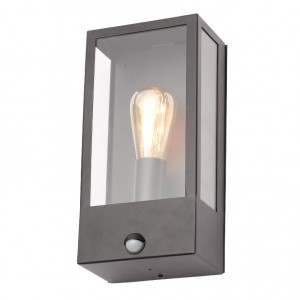 Forum Lighting ZN-32070-BLK Minerva Black Aluminium External Box Style Security Lantern With PIR & Glass Diffuser - Requires GLS Lamp IP44 42W ES 240V
