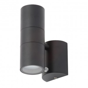 Forum Lighting ZN-34022-BLK Leto Black Steel External Up + Down Security Wall Light With Dusk-To-Dawn Photocell - Requires 2 x 35W GU10 Lamps IP44