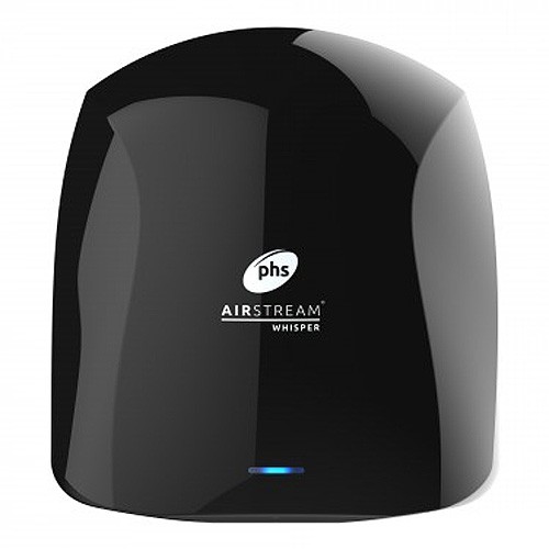 Warner Howard 091213PR Airstream Whisper Black Automatic Ultra-Quiet Low Energy Hand Dryer With 11 Second Drying & Antibacterial Protection IP24 800kW