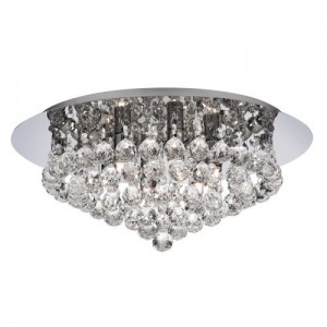 Searchlight 3406-6CC Hanna Chrome Six Light Semi-Flush Mount Ceiling Light With Clear Crystal Strings Tipped With Larger Crystal Drop & Mounting Plate