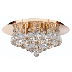 Searchlight 3404-4GO Hanna Gold Dimmable Four Light Ceiling Light With Clear Crystal Strings Tipped With Larger Crystal Drops & Round Mounting Plate