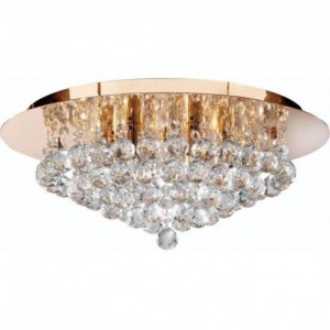 Searchlight 3406-6GO Hanna Gold Six Light Semi-Flush Mount Ceiling Light With Clear Crystal Strings Tipped With Larger Crystal Drops & Mounting Plate