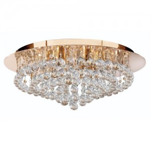 Searchlight 3408-8GO Hanna Gold Eight Light Semi-Flush Mount Ceiling Light With Clear Crystal Strings Tipped With Larger Crystal Drop & Mounting Plate