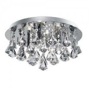 Searchlight 3304-4CC Hanna Polished Chrome Four Light Semi-Flush Mount Round Ceiling Light With Clear Crystal Strings Tipped With Diamomd Crystal Drop