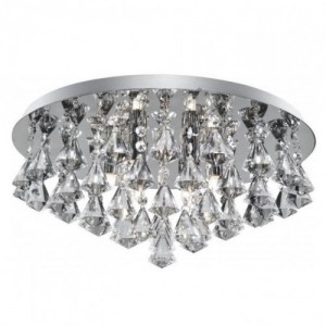 Searchlight 3308-8CC Hanna Polished Chrome Eight Light Semi-Flush Round Ceiling Light With Clear Crystal Strings Tipped With Diamond Crystal Drops