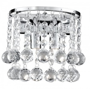 Searchlight 2402-2CC Hanna Chrome Two Light Down Wall Fitting With Polished Chrome Frame Supporting Strings Of Crystal Beads + Balls & Mounting Frame