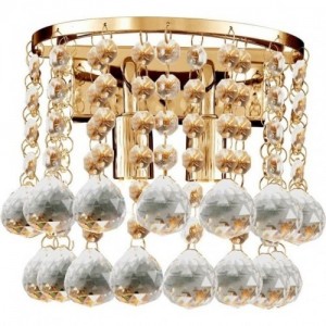 Searchlight 2402-2GO Hanna Gold Two Light Down Wall Fitting With Polished Chrome Frame Supporting Strings Of Crystal Beads + Balls & Mounting Frame