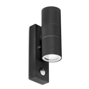 Aurora Lighting EN-WL5BLK WallEPIR Black Aluminium Fixed Tubular Up/Down Security Wall Light GU10 Wall Light With 120° | 8m PIR - Requires Lamps IP44