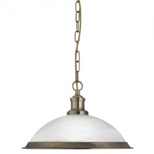 Searchlight 1591AB Bistro Antique Brass Dimmable Single Light Suspended Ceiling Light With Alabastar Glass Shade & Mounting Plate - Requires Lamp