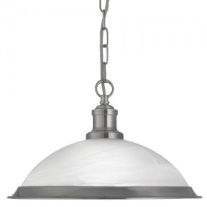 Searchlight 1591SS Bistro Satin Silver Dimmable Single Light Suspended Ceiling Light With Glass Shade & Mounting Plate - Requires Lamp IP20 60W