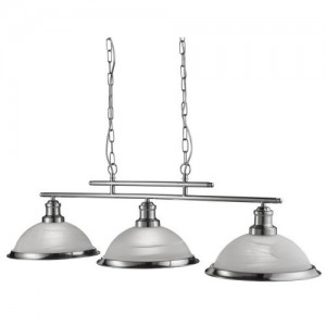 Searchlight 2683-3SS Bistro Satin Silver Dimmable Three Light Bar Suspended Ceiling Light With Alabastar Glass Shades & Rectangular Mounting Plate