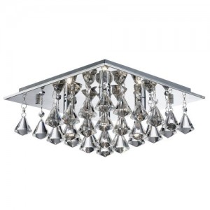 Searchlight 7304-4CC Hanna Polished Chrome Four Light Flush Mount Square Ceiling Light With Clear Crystal Pyramid Drops - Requires Lamps 4 x 33W G9