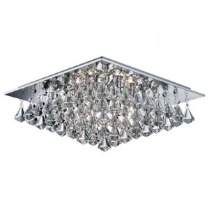 Searchlight 7306-6CC Hanna Polished Chrome Six Light Flush Mount Square Ceiling Light With Clear Crystal Pyramid Drops - Requires Lamps IP20 6x 33W G9