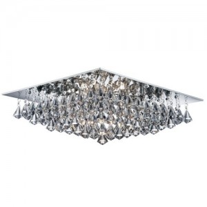 Searchlight 7308-8CC Hanna Polished Chrome Eight Light Flush Mount Square Ceiling Light With Clear Crystal Pyramid Drops - Requires Lamps 8 x 33W G9