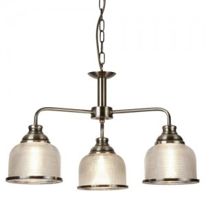 Searchlight 1683-3AB Bistro II Antique Brass Dimmable Three Light Suspended Ceiling Light With Textured Clear Dome Shaped Shades & Mounting Plate