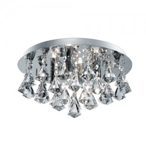 Searchlight 2204-4CC Hanna Polished Chrome Four Light Flush Mount Round Ceiling Light With Clear Crystal Strings Tipped With Larger Crystal Drops