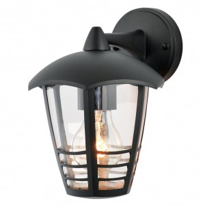 Forum Lighting ZN-25463-BLK Perdita Black Aluminium Curved Coach Lantern With Clear 6 Sided Polycarbonate Diffuser - Requires Lamp IP44 60W GLS ES