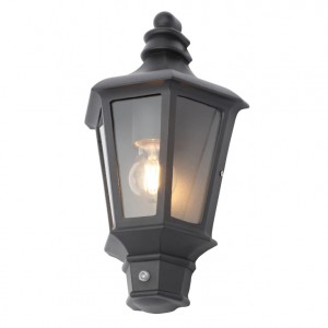 Zinc Lighting  ZN-33995-BLK Persei Black Aluminium Security Half Lantern With Dusk-To-Dawn Photocell & Clear Diffuser Panels - Requires Lamp 42W GLS