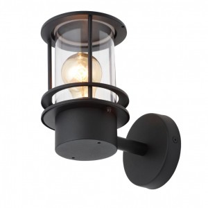 Zinc Lighting  ZN-34003-BLK Leonis Black Aluminium Miners Style Wall Lantern With Clear Polycarbonate Shade - Requires Shade IP44 42W GLS ES 240V