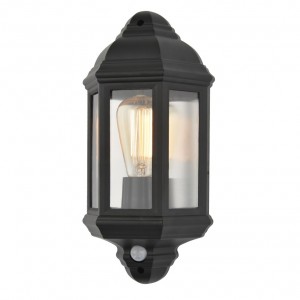 Coast Lighting CZ-26743-BLK Athena Black All Polycarbonate Half Lantern With 90° | 8m PIR & Clear Panel Diffuser - Requires Lamp IP44 42W GLS ES 240V