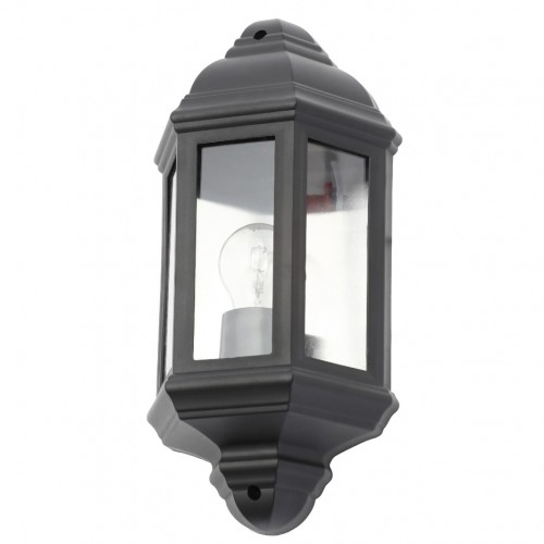 Coast Lighting CZ-31748-BLK Athena Black All Polycarbonate Half Lantern With Clear & Panel Diffuser - Requires Lamp IP44 42W GLS ES 240V