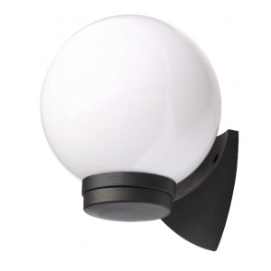 Coast Lighting CZ-31811-BLK York Black All Polycarbonate Globe Shaped Wall Light With Opal Globe Diffuser - Requires Lamp IP44 42W GLS ES 240V