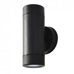 Coast Lighting CZ-25144-BLK Neso Black Polycarbonate Twin GU10 Up/Down Wall Light With Round Mounting Plate - Requires GU10 Lamps IP44 2x 7W LED GU10