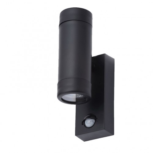 Coast Lighting CZ-31744-BLK Neso Black Twin GU10 Up/Down Security Wall Light With 110° | 6m PIR & Rectangular Mounting Plate