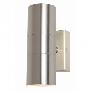 Zinc Lighting  ZN-20941-SST Leto Stainless Steel Round Up/Down GU10 Wall Light With Clear Glass Diffusers - Requires Lamps IP44 2 x 35W GU10 240V