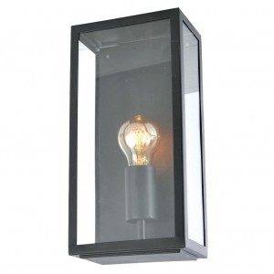 Zinc Lighting  ZN-20944-BLK Menerva Black Aluminium Rectangular Box Style Wall Light With Clear Glass Panels - Requires Lamp IP44 42W GLS ES 240V