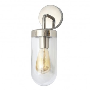 Zinc Lighting  ZN-31808-POLSST Kew Textured Polished Steel Lantern Style Down Wall Light With Curved Arm & Clear Glass Diffuser - Requires Lamp IP44