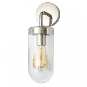 Zinc Lighting  ZN-31809-SST Kew Textured Stainless Steel Lantern Style Down Wall Light With Curved Arm & Clear Glass Diffuser - Requires Lamp 42W GLS