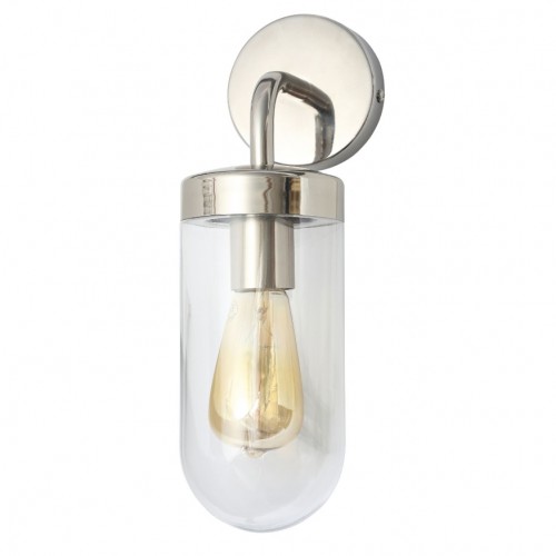 Zinc Lighting  ZN-31809-SST Kew Textured Stainless Steel Lantern Style Down Wall Light With Curved Arm & Clear Glass Diffuser - Requires Lamp 42W GLS