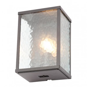Zinc Lighting  ZN-32069-BLK Keb Black Aluminium Box Style Wall Light With Mottled Effect Clear Glass Panels - Requires Lamp IP44 42W GLS ES 240V