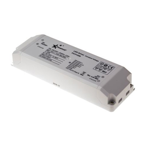 PowerLED PCV1250 White Plastic Constant Voltage LED Driver IP20 50W 12Vdc Length: 184mm | Width: 61mm | Depth: 32mm